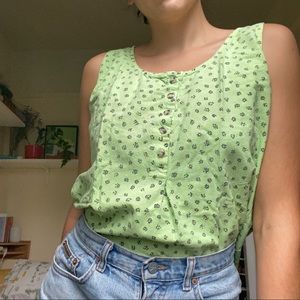 Vintage Lime Green Floral Tank Top
